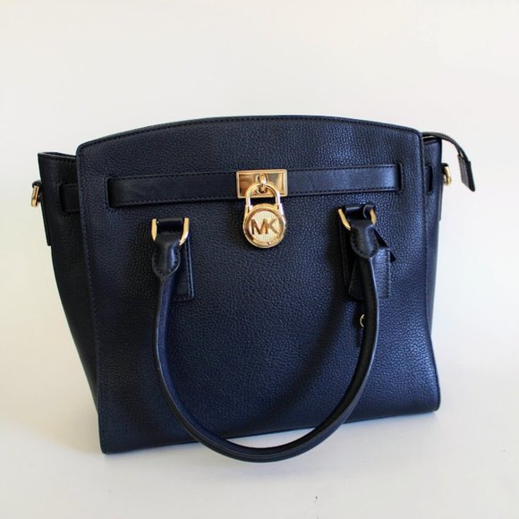 Michael Kors Hamilton Navy Blue Large Leather Satchel with Removable Strap - Picture 2 of 15